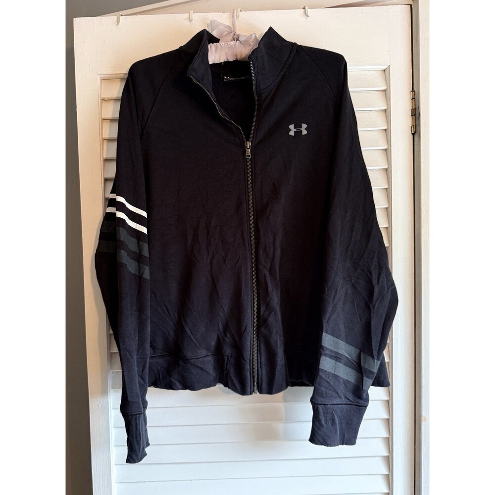 Under Armour Women’s XL Long Sleeve Full Zip Up Black Track Jacket Athleisure